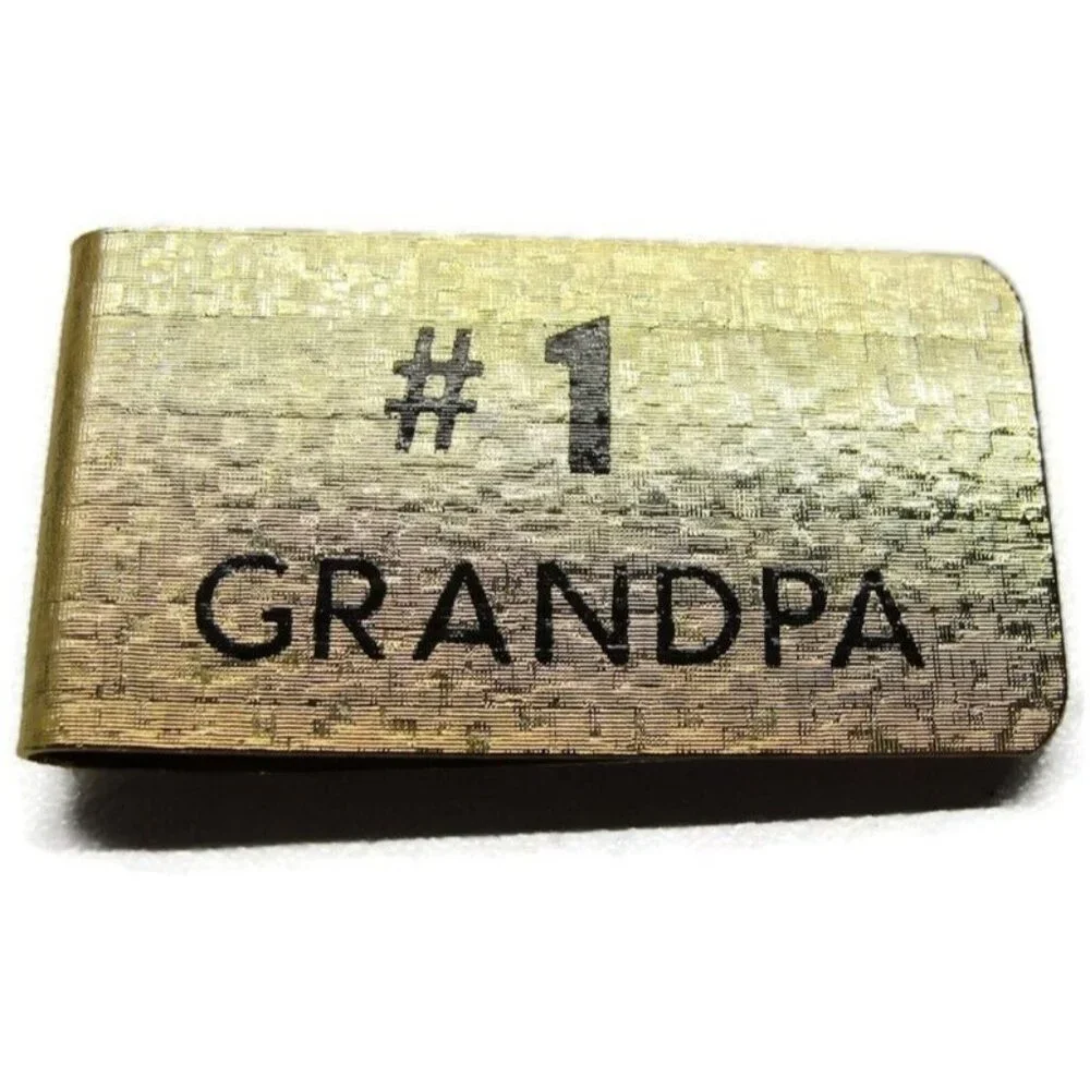 #1 Grandpa Gold Tone Money Clip Stainless Steel Wallet Credit Card Cash ID
